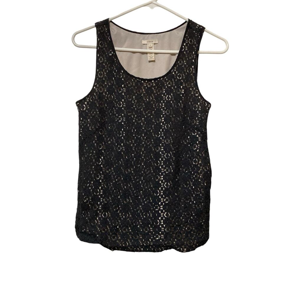 J. Crew Black Beige Crochet Lace Overlay Tank Top Women’s Size 4 Sleeveless